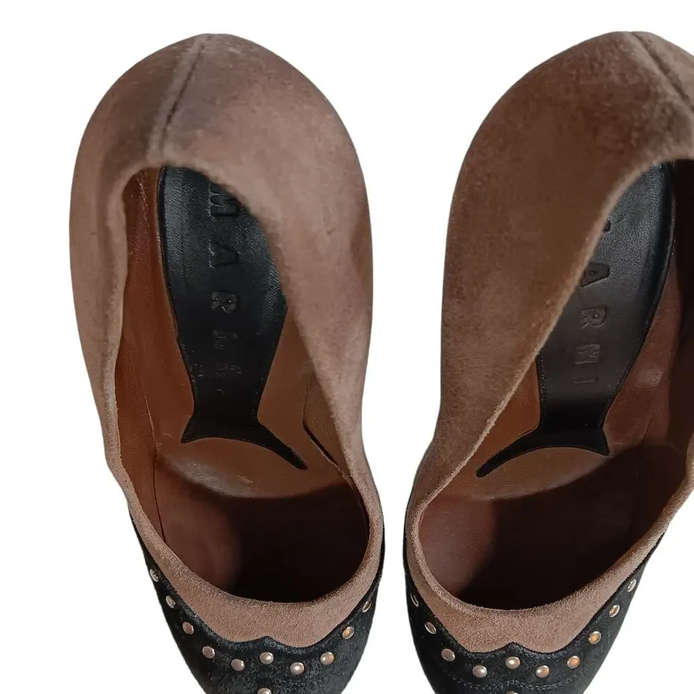 Retro Y2K Marni Platform Studded Suede High Heels 38 Punk Avant‎ Garde Coquette